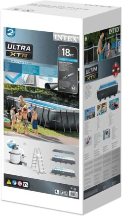 Intex 18ft X 9ft X 52" Ultra XTR Frame Pool Set With Filter Pump – Rectangular – Collection Only -Swimming Pool Supplies 26356 box