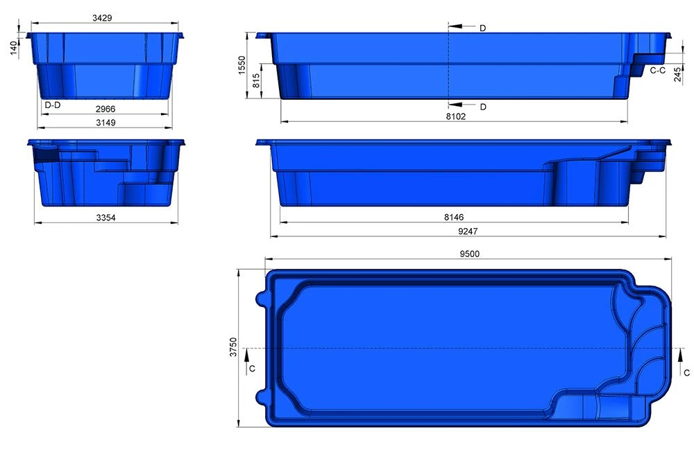 Fibreglass Pool Houston 31'2" X 12'4" Complete Kit (Pastel Colour) 4 Fibreglass Pool Houston 31'2" X 12'4" Complete Kit (Pastel Colour) - Image 4
